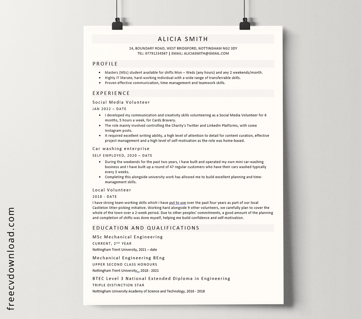 Free CV template with no experience