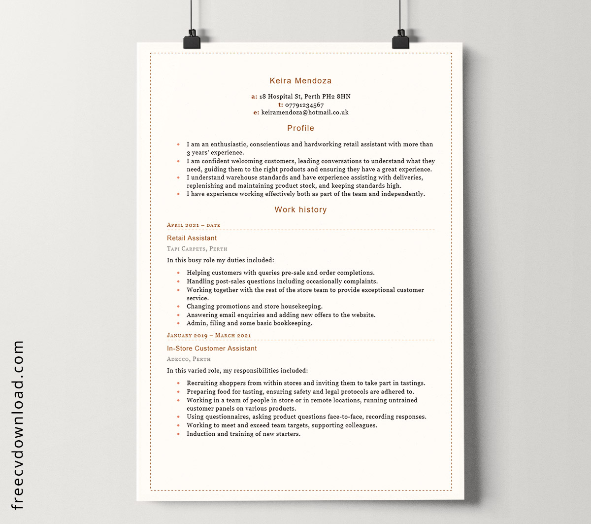 Free retail assistant template to edit in Microsoft Word