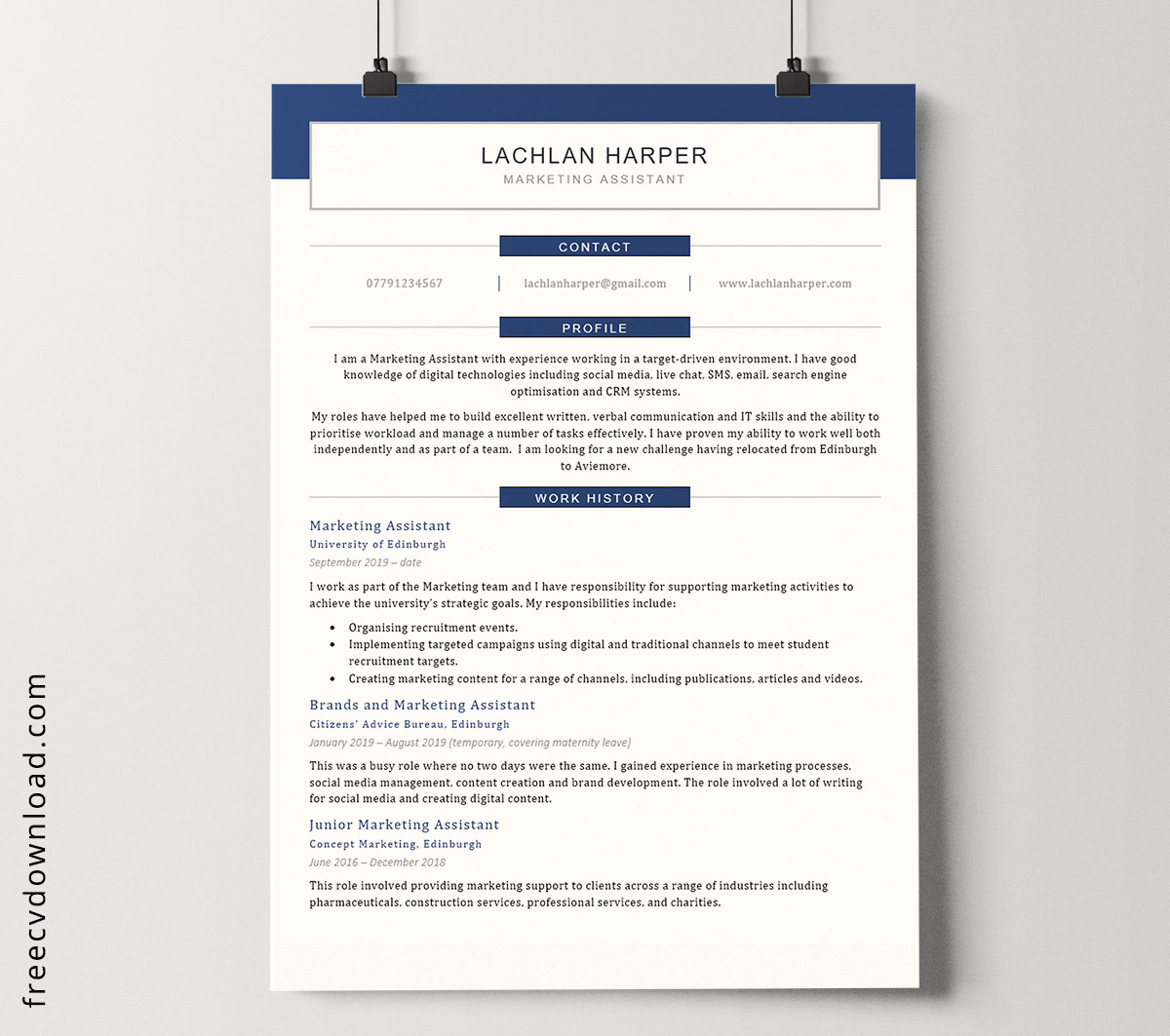 Free marketing assistant CV template